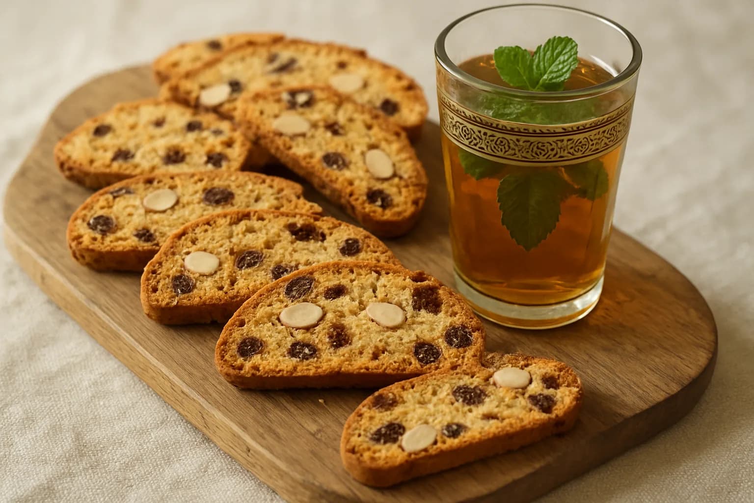 Fekkas marocains, fines tranches de biscuits secs aux amandes servis avec le thé