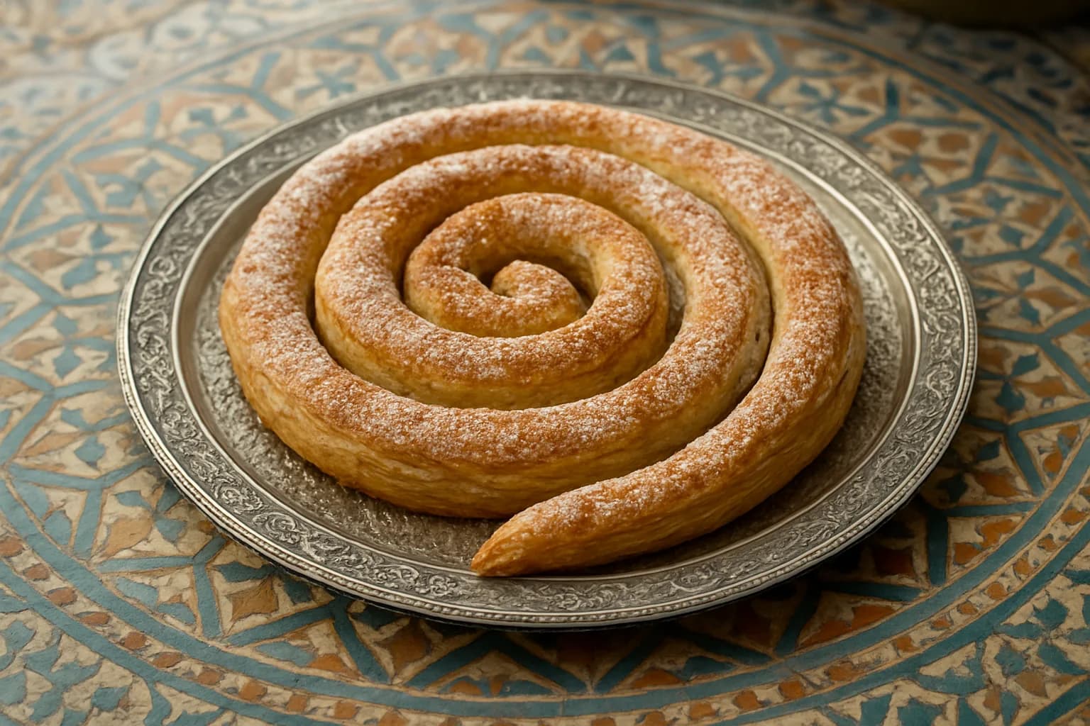 M'hancha marocaine, gâteau en spirale de feuille de brick fourré à la pâte d'amande